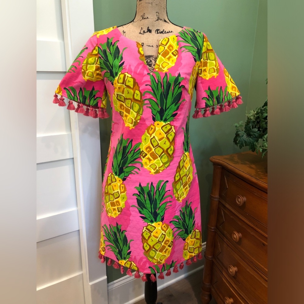 Trina Turk Raine 2 Pineapple Print Dress with Tassels sz 4